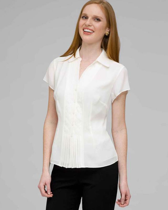 Must Have Washable No-Iron Georgette Blouse, Ivory, large, image 1