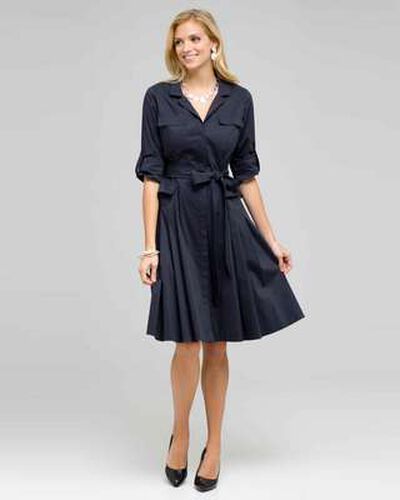 Short Sleeve Belted Shirtdress, Ink, medium, image 1