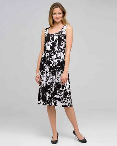 Floral Scoop Neck Tank Dress, Black & White, medium, image 1