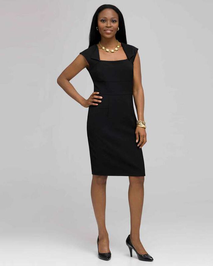 Boardroom Sheath Dress, Black, large, image 1