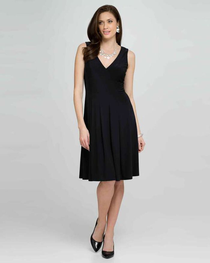 V-Neck Dress, Black, large, image 1
