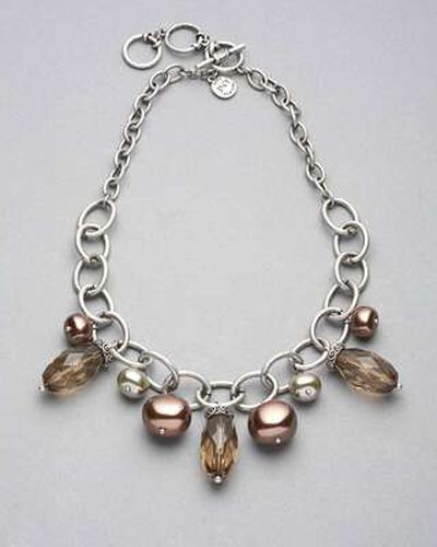 Green and Brown Beaded Frontal Collar Necklace, Silver Ox, medium, image 1