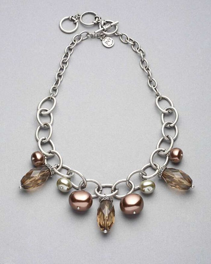 Green and Brown Beaded Frontal Collar Necklace, Silver Ox, large, image 1