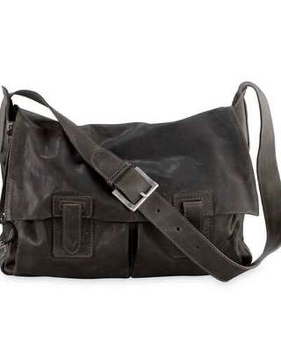 Men's Leather Luggage Fisherman Bag, Black, medium, image 1