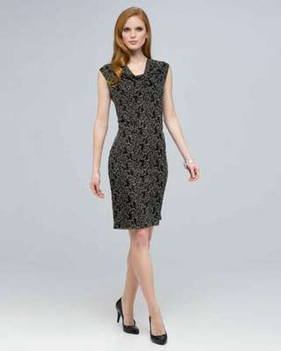 Drape Neck Dress., Black Multi, medium, image 1