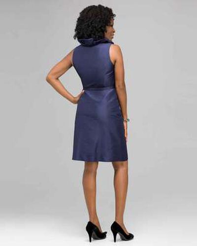 Ruffle Front Wrap A-Line Dress, Indigo, medium, image 2