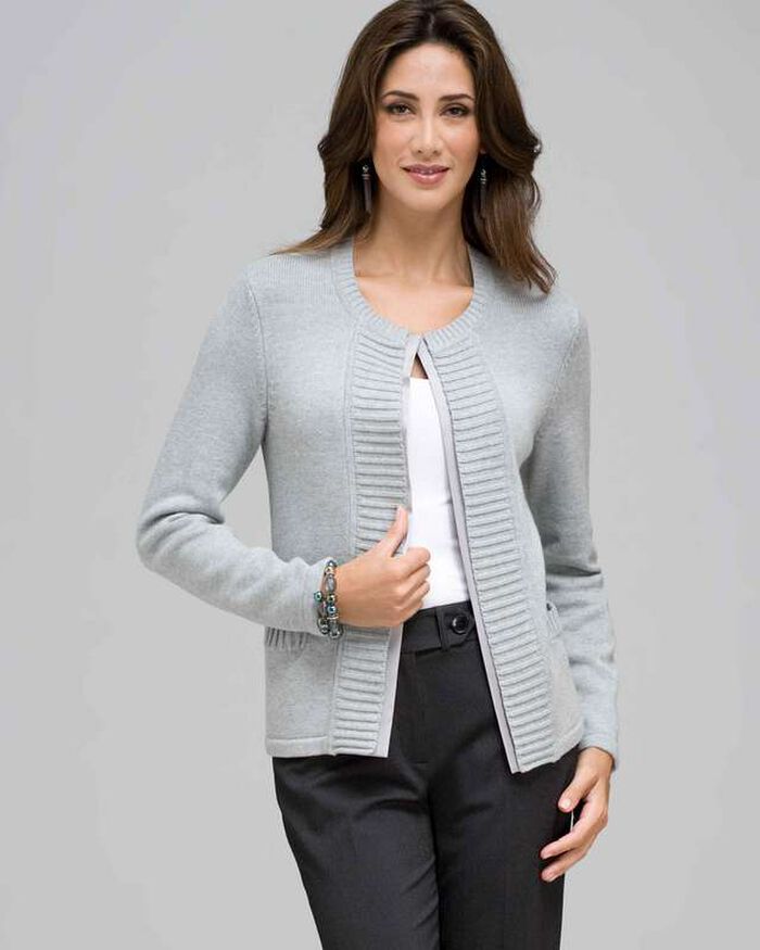 Rib Trim Cardigan, , large, image 1