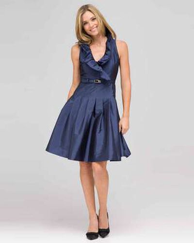 Ruffle Front A-Line Dress, Navy, medium, image 1