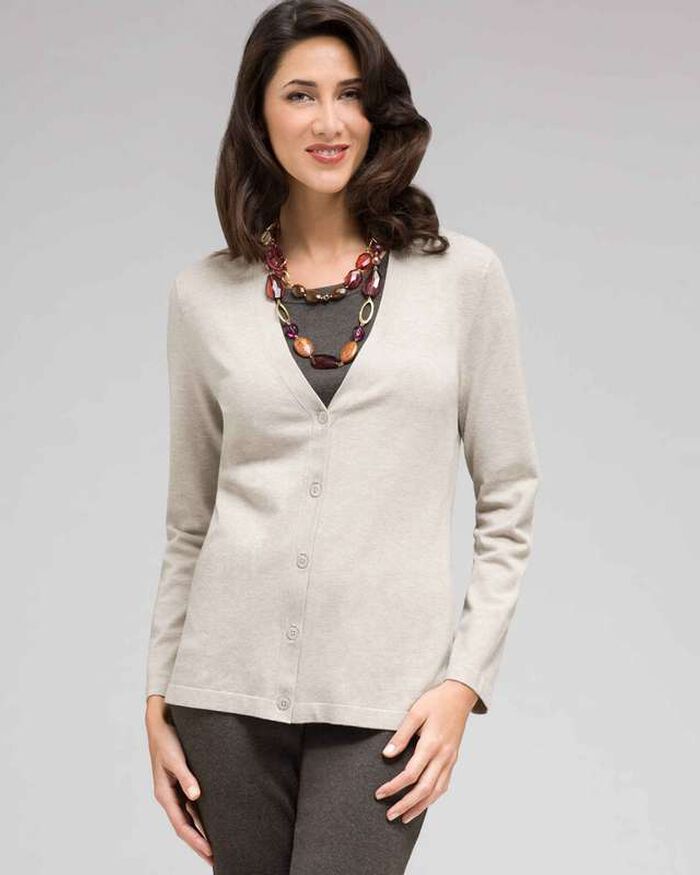 Long Sleeve Cardigan, Light Caraway Heather, large, image 1