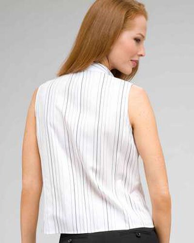 No-Iron Easy Care Sleeveless Striped Shawl Collar Blouse, White Multi, medium, image 2