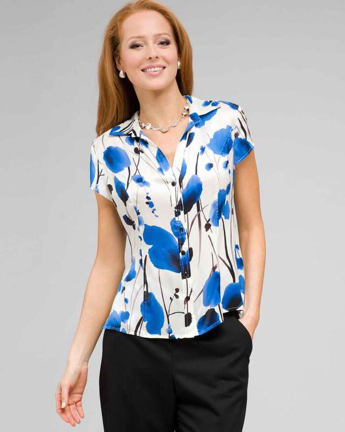 Floral Cap Sleeve Blouse, Ivory Multi, large, image 1