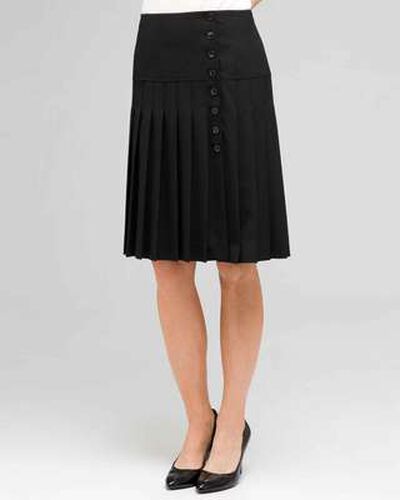 Side Button Pleated Skirt, Black, medium, image 1