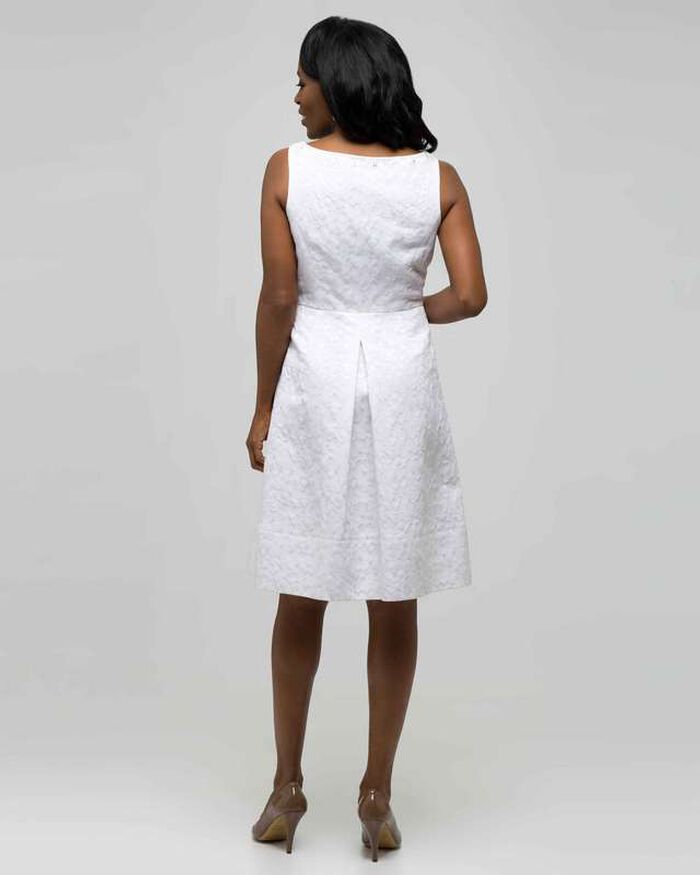 White Dress with Jewel Neckline, White, large, image 2