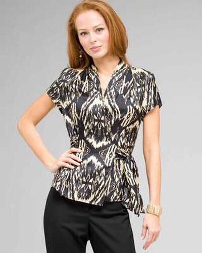Tie Front Blouse, Black Multi, medium, image 1