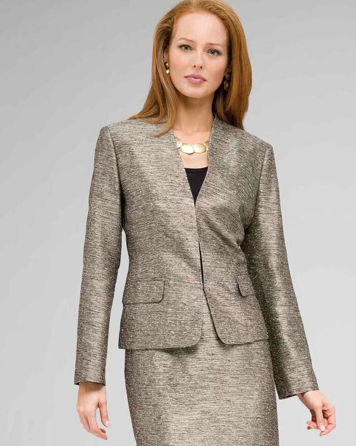 V-Neck Shimmer Jacket, Black Multi, large, image 1
