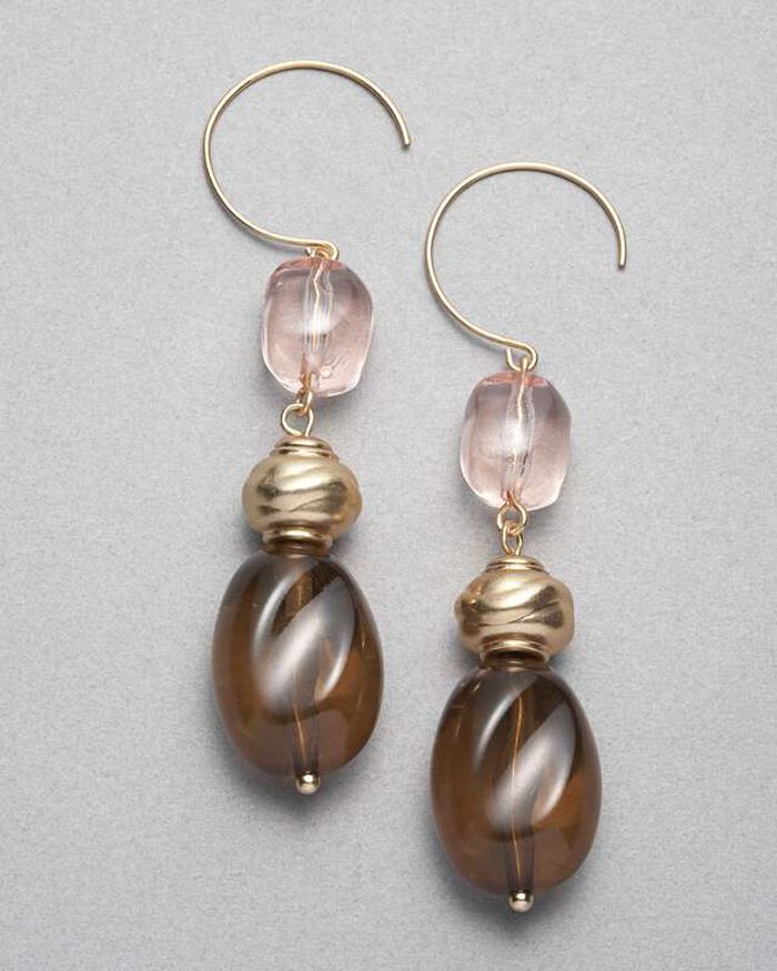 Brown and Pink Drop Earrings, Gold, large, image 1