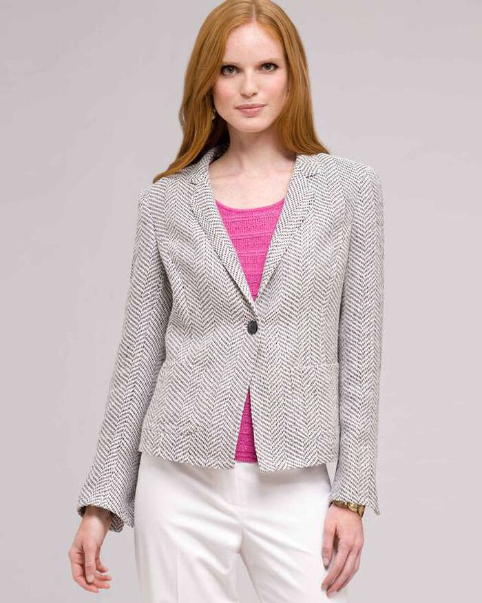 Textured 1 Button Jacket, Ink Multi, large, image 2