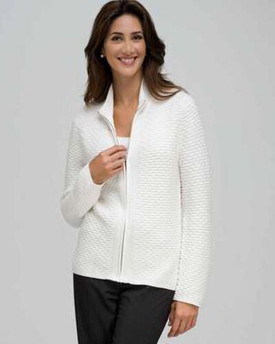 Textured Zip Front Cardigan, Sugar, medium, image 1