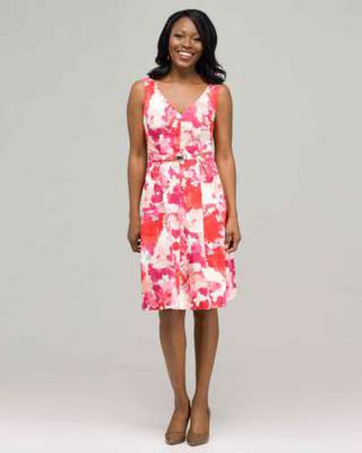Floral V-Neck Dress, Pink Multi, medium, image 1