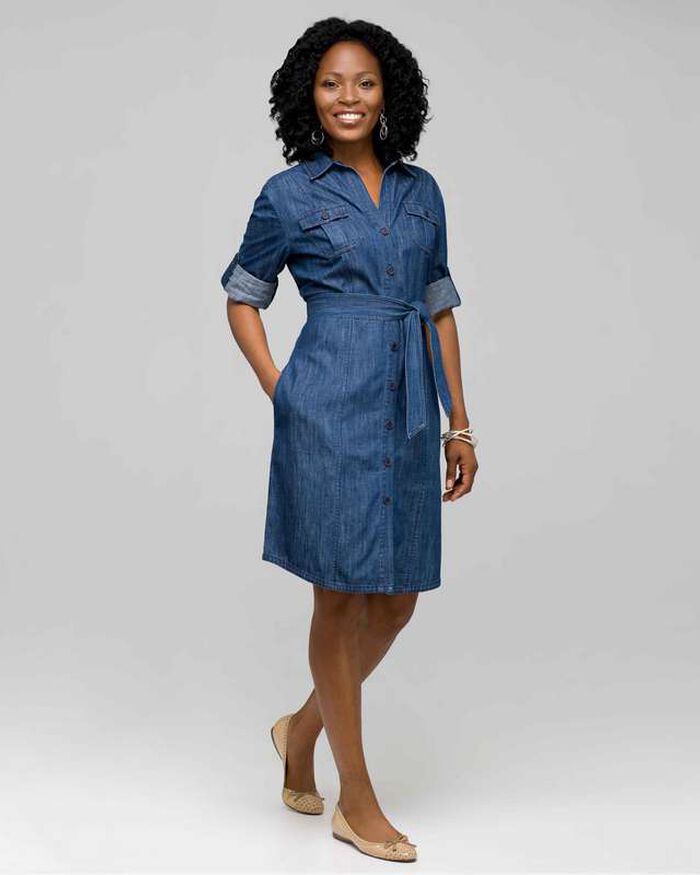 Belted Shirt Dress, Dark Stone, large, image 1