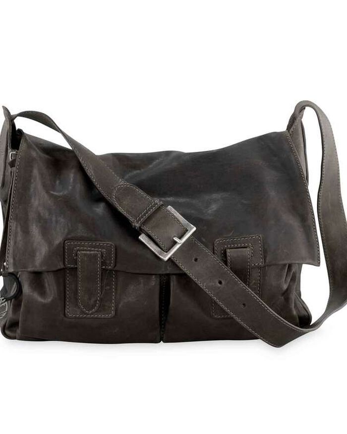 Men's Leather Luggage Fisherman Bag, Black, large, image 1