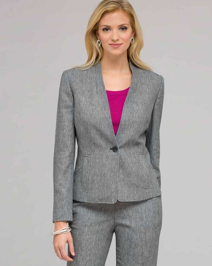 One Button Flat Front Jacket, Ink & White, large, image 1