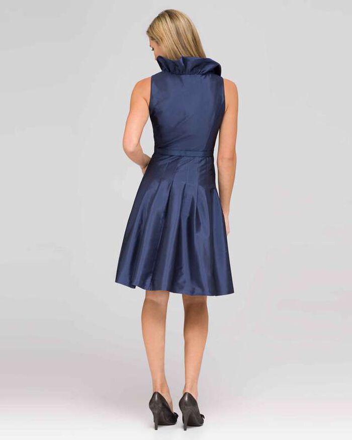 Ruffle Front A-Line Dress, Navy, large, image 2
