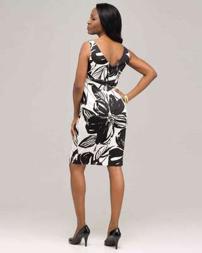 Black And White V-Neck Floral Dress, Ivory & Black, medium, image 2