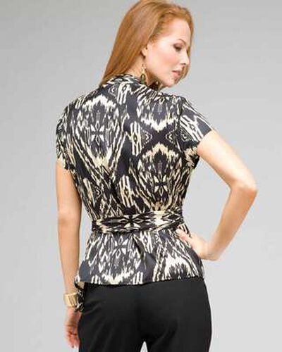 Tie Front Blouse, Black Multi, medium, image 2