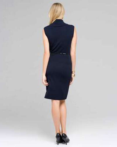 Sleeveless Belted Cowl Neck Dress, Ink, medium, image 2