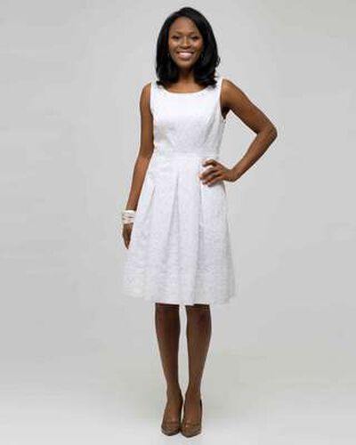 White Dress with Jewel Neckline, White, medium, image 1