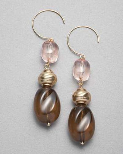 Brown and Pink Drop Earrings, Gold, medium, image 1