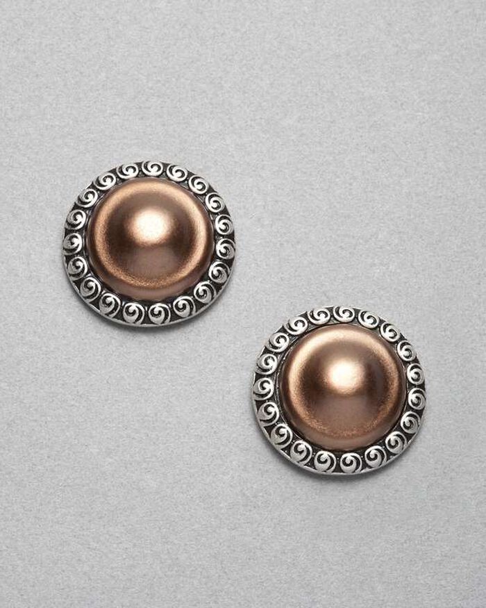 Bronze Clip On Button Earring, Silver Ox, large, image 1