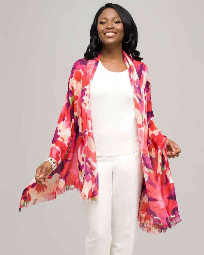 Floral Luxe Scarf, Red, large, image 1