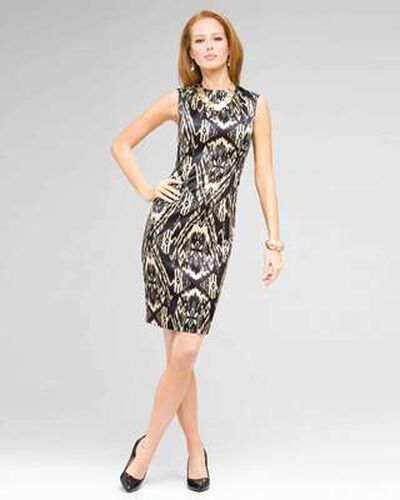 Sleeveless Sheath Dress, Black Multi, medium, image 1