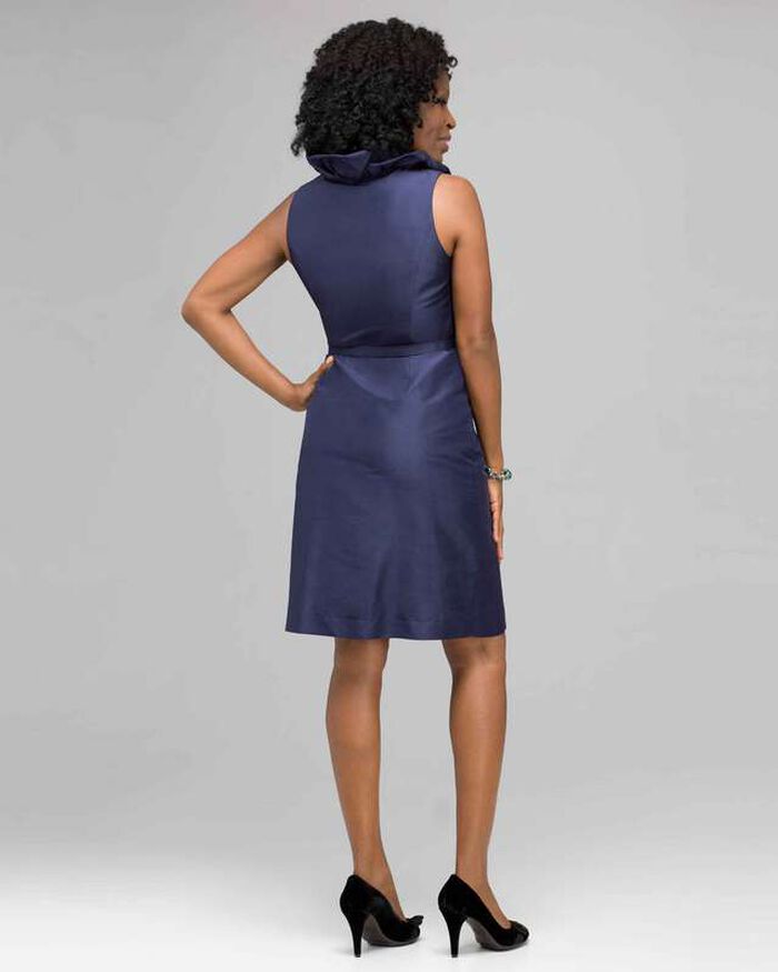 Ruffle Front Wrap A-Line Dress, Indigo, large, image 2