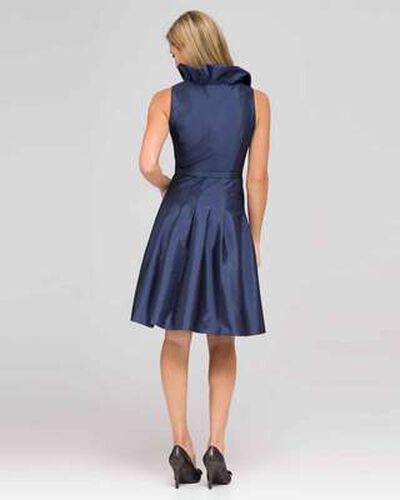 Ruffle Front A-Line Dress, Navy, medium, image 2