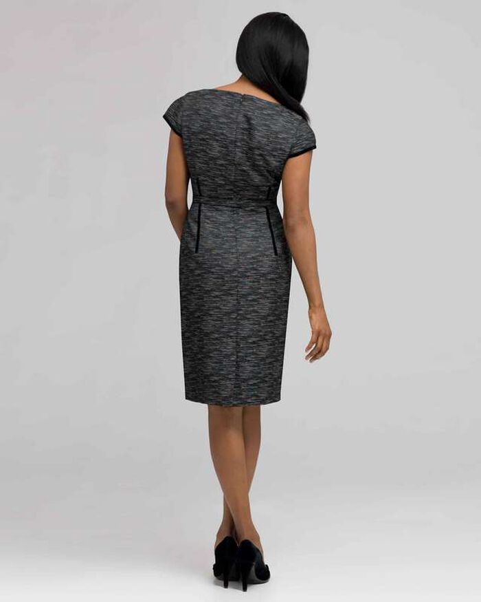 Dart Dress With Velvet Trim, Black & White, large, image 2