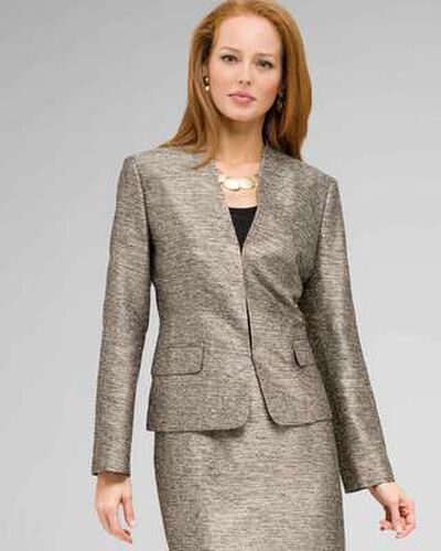 V-Neck Shimmer Jacket, Black Multi, medium, image 1