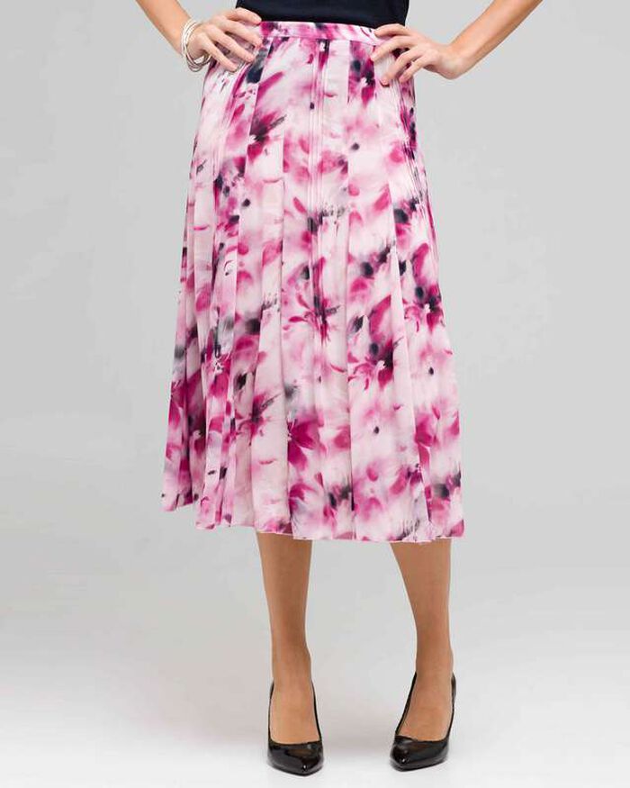 Long Floral Pintucked Skirt, Tulip Multi, large, image 1