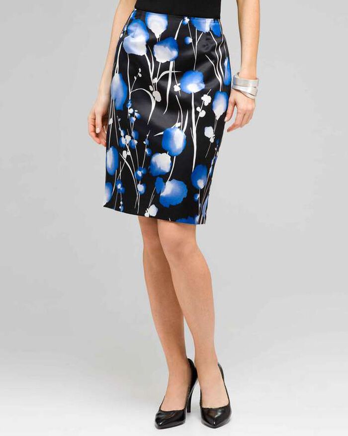 Slim Floral Skirt, Black Multi, large, image 1